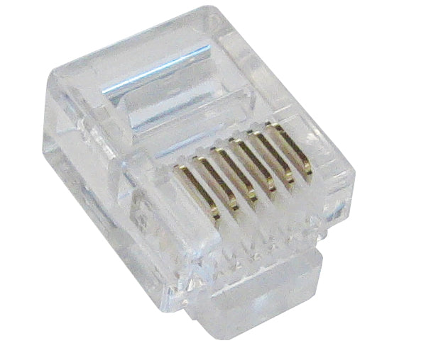 Modular Plugs, RJ12 Plug, 6 Position, 6 Conductor, For Round Solid or Stranded Wire