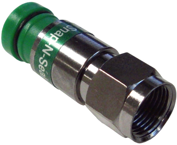 Snap N Seal Universal F-Type RG6 Coax Cable Connector, Standard or Quad Shield - Green Ring