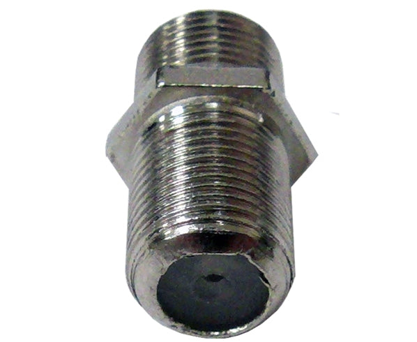 F-type dual female to female inline coupler for CCTV networking applications - Front View