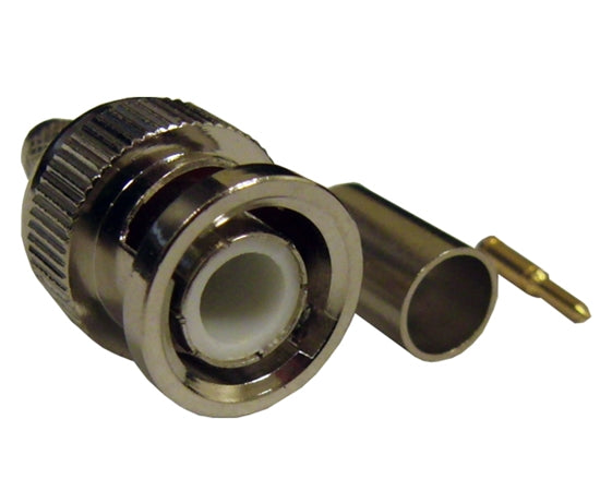 BNC RG59 Connector, Male 3-pc Crimp-on Style, Gold Plated Center Pin