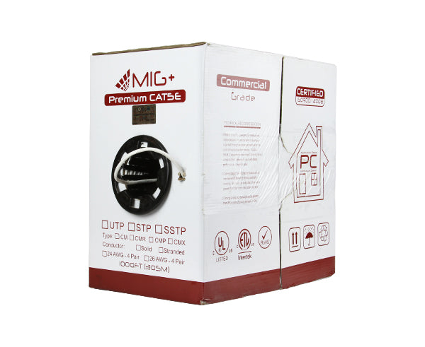 CAT5E Plenum Bulk Ethernet Cable, CMP UL Listed, Solid Copper UTP, 24 AWG 802FT