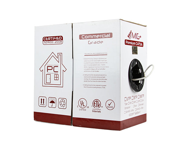 CAT5E Plenum Bulk Ethernet Cable, CMP UL Listed, Solid Copper UTP, 24 AWG 802FT