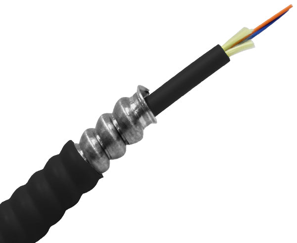 Armored Distribution, Plenum Fiber Optic Cable, Single Mode OS2, Corning Fiber, Indoor/Outdoor, OFCP (Per Foot)