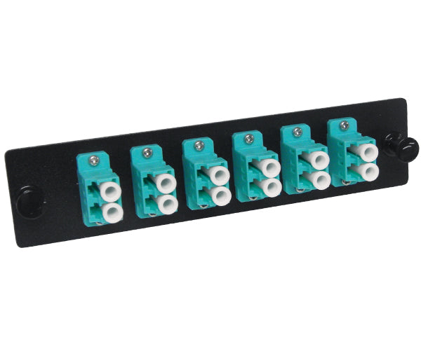 Fiber Adapter Panel, 10 Gig OM3/OM4 Multimode, 6 LC Duplex Couplers with Flanges