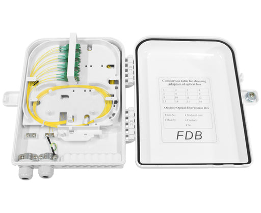 Fiber Distribution Unit, Wall Mount, Plastic, 16 SC Connections, 16 Splices, Indoor/Outdoor, IP-65 Rated White
