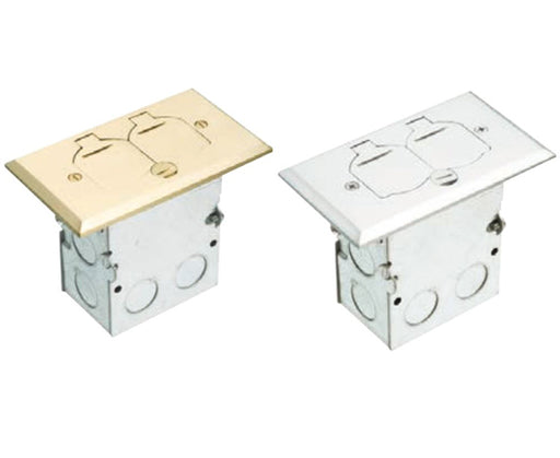Brass or Nickel Plated Single Gang (1-Gang) Power Outlet Floor Box Kit with Steel Box and Metal Cover