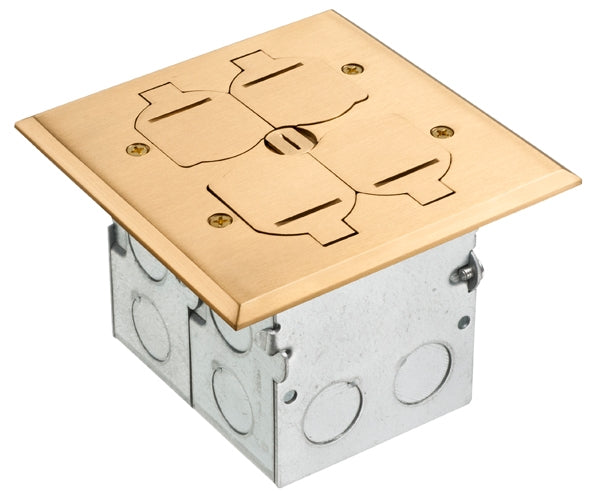 Power Outlet Floor Box Dual Gang - Brass 