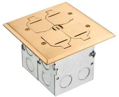 Power Outlet Floor Box Dual Gang - Brass 