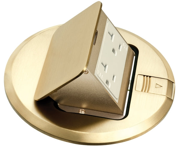 Floor Power Outlet, Round Trapdoor Cover - Gold - Primus Cable