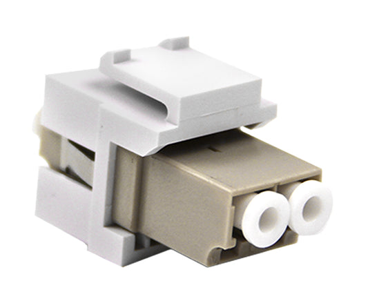 Fiber Keystone Jack, Multimode, LC Duplex, White, Front-Right Isometric View
