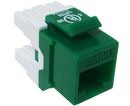CAT 6 Keystone Jack, MIG+ Component Rated 180™ High Density Data Jack - Green