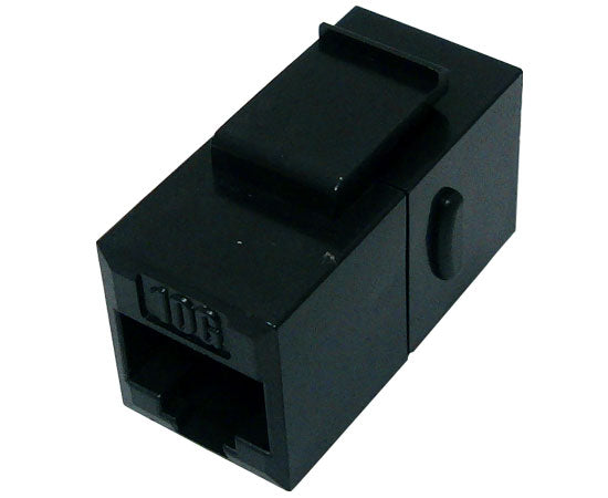 CAT6A RJ45 Inline Coupler, Unshielded, Slim Snap-In w/Keystone Latch, Black