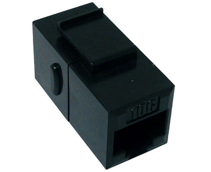 CAT6A RJ45 Inline Coupler, Unshielded, Slim Snap-In w/Keystone Latch, Black
