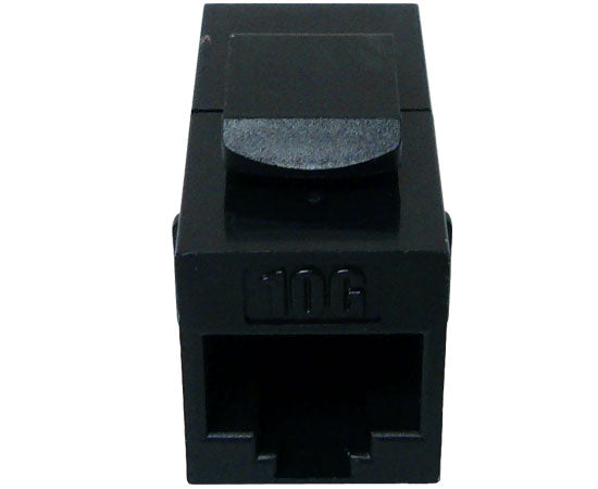 CAT6A RJ45 Inline Coupler, Unshielded, Slim Snap-In w/Keystone Latch, Black