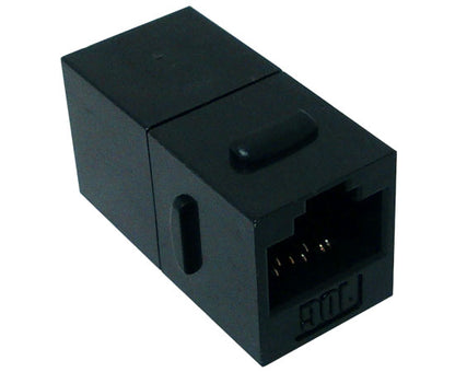 CAT6A RJ45 Inline Coupler, Unshielded, Slim Snap-In w/Keystone Latch, Black