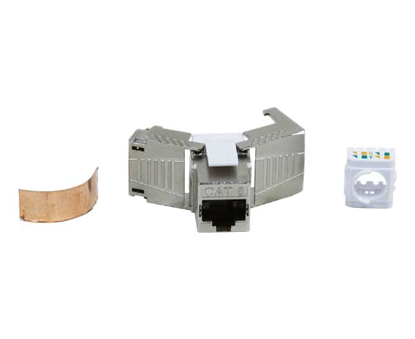 CAT8 Keystone Jack, Shielded, High Density 40G 2Ghz, Toolless, 180 degrees