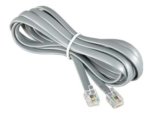 Flat Modular Phone Cord, Silver Satin, RJ12 6P6C Straight & Reverse Wiring