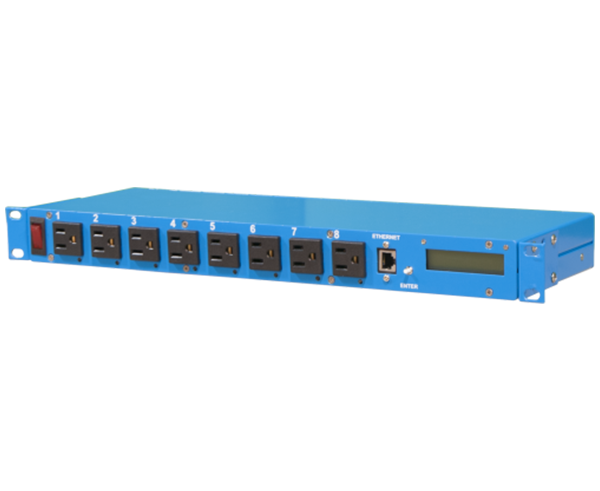 Smart Tracker Rack Mount NEMA Rated PDU, 60Hz - Back of blue mount - Primus Cable