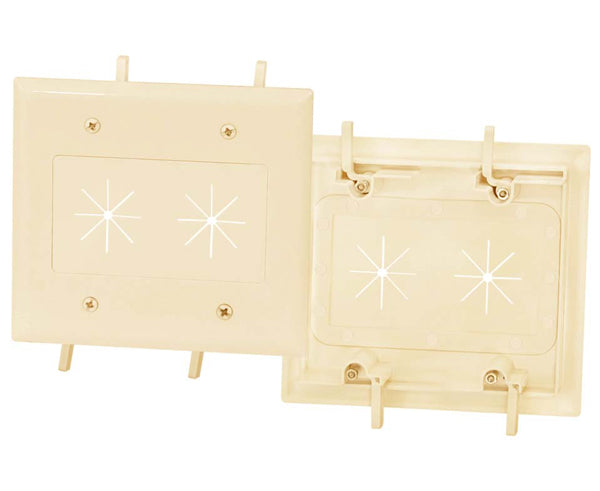 Feed-Through Cable Wall Plate with Flexible Opening Dual Gang, Ivory
