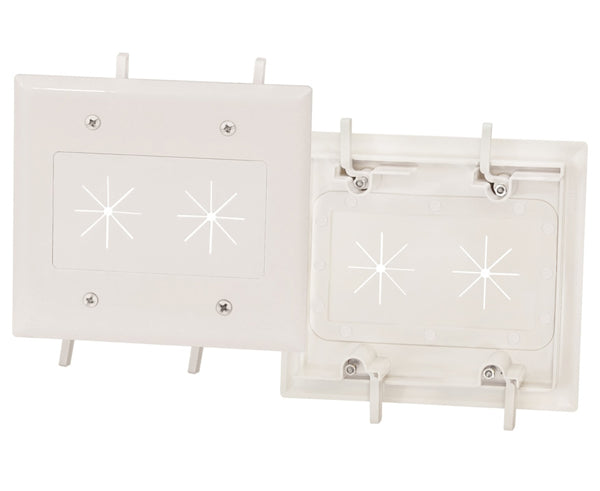 Feed-Through Cable Wall Plate with Flexible Opening Dual Gang, White 