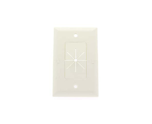 Split Feed-Through Wall Plate, 1-Gang, with Flexible Opening in White or Ivory
