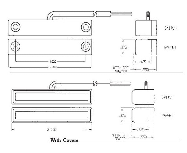 Reed Switch Set, Screw Mount Miniature Surface Mount w/ Covers & Cable Leads