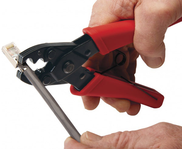 Red External Ground Crimping Tool - Crimping wire with red comfort grip - Primus Cable Hand Tools