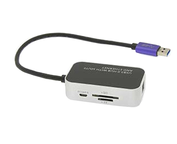 USB 3.0 SuperSpeed 3-Port Hub, Ethernet SD/TF Reader