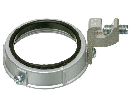 Insulated Metal Grounding Bushings With dual rated CU-AL C-clamp grounding lug. Zinc die-cast. 150™ C rated