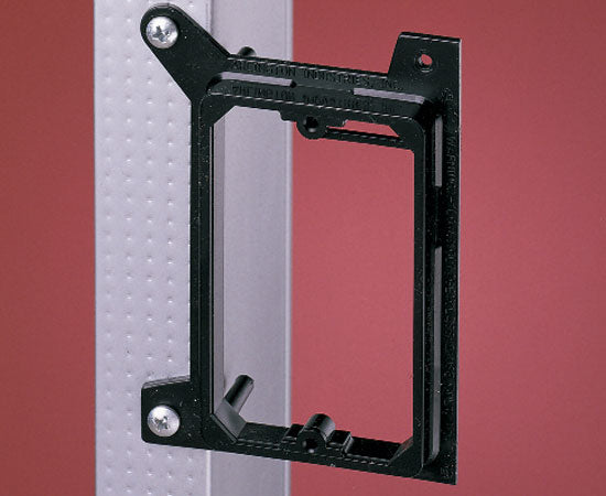 Single Gang New Construction Low Voltage Mounting Brackets, Black- On Wall