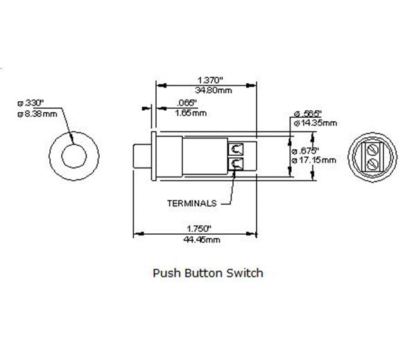 Push Button Plunger Switch, Open Loop 9/16" Press Fit with Screw Terminals