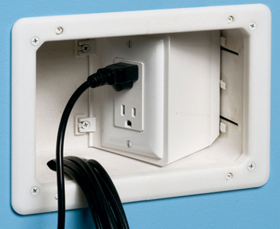 Small Non-metallic Plastic recessed power/low voltage TV Box™ combination box with Angled Openings- In Wall 