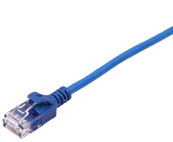 CAT6A Ethernet Patch Cable, Slim, Snagless Molded Boot, UTP, 10G, 28AWG, RJ45 - RJ45, 7ft Blue