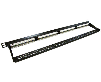 CAT5E High Density 24 Patch Panel, Half-U 180° IDC's frame left view