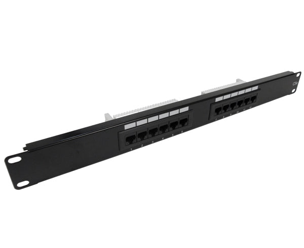 CAT5E Unshielded 12-Port Patch Panel, 110 Punchdown Termination, Black