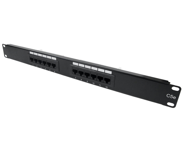 CAT5E Unshielded 12-Port Patch Panel, 110 Punchdown Termination, Black