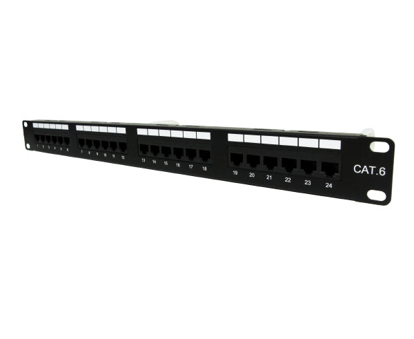 CAT6 Unshielded 12-Port Patch Panel, 110 Punchdown Termination, Black - 03