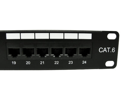CAT6 Unshielded 12-Port Patch Panel, 110 Punchdown Termination, Black - 04