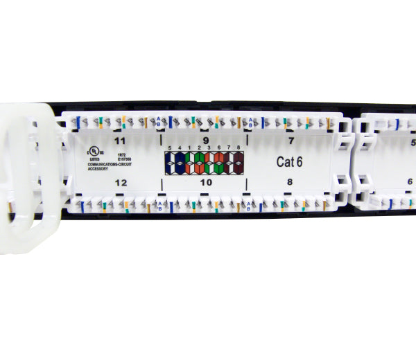 CAT6 Unshielded 12-Port Patch Panel, 110 Punchdown Termination, Black - 06