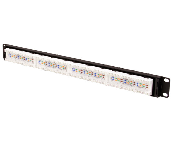 CAT6A Unshielded 24-Port staggered port design Patch Panel,, 110 Punchdown Connections, Support Wire Management Bar, Black