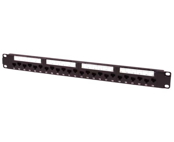 CAT6A 24-Port Patch Panel, Unshielded , Staggered Port Design, 110 Punchdown Connections, Wire Management Bar