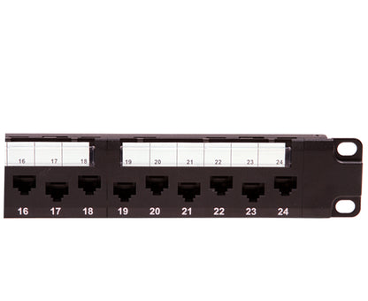 CAT6A Unshielded 24-Port Patch Panel, Staggered Port Design, 110 Punchdown Connections, Wire Management Bar