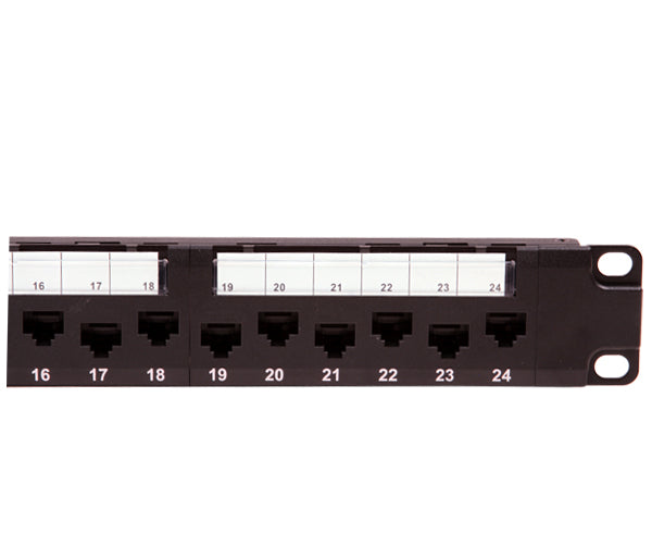 CAT6A Unshielded 24-Port Patch Panel, Staggered Port Design, 110 Punchdown Connections, Wire Management Bar