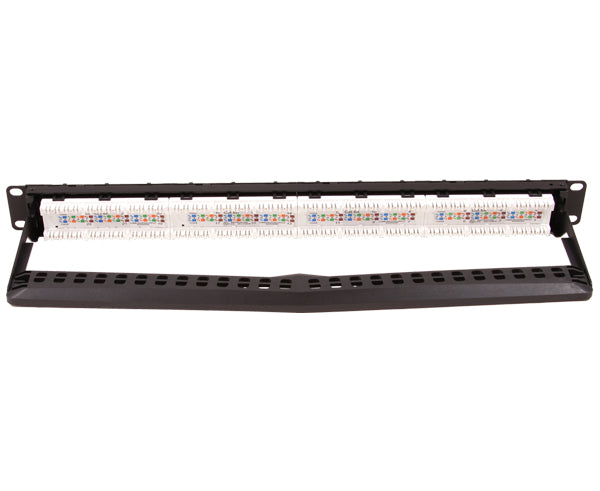 CAT6A Unshielded Staggered Port Design, 24-Port Patch Panel, 110 Punchdown Connections, Wire Management Bar