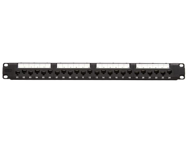 CAT6A Unshielded 24-Port Patch Panel, staggered port design, 110 Punchdown Connections, Support Wire Management Bar, Black