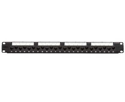 CAT6A Unshielded 24-Port Patch Panel, staggered port design, 110 Punchdown Connections, Support Wire Management Bar, Black
