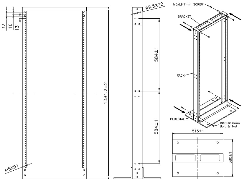 Standing Relay Rack 2 Post Free Standing Relay Rack, Open-Frame, 27U — Primus Cable