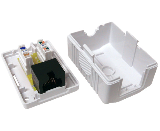 CAT6 Surface Mount Box, 1-Port and 2-Port Pre-wired, Universal Box Case - White