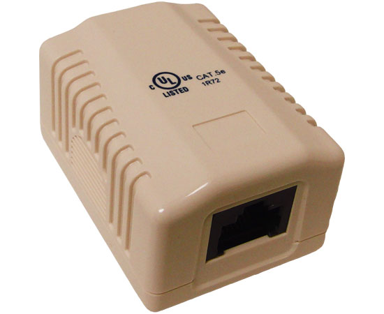 CAT5E Surface Mount Box, 1-Port, Pre-wired, Universal Box Case, Ivory