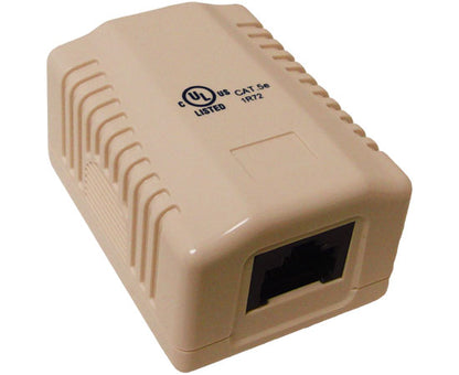 CAT5E Surface Mount Box, 1-Port, Pre-wired, Universal Box Case, Ivory